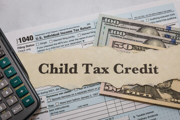 child tax credit paper with calculator