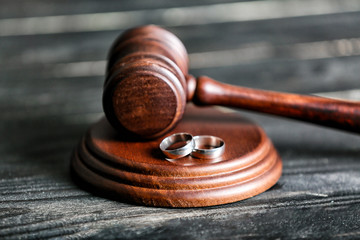 gavel and wedding rings